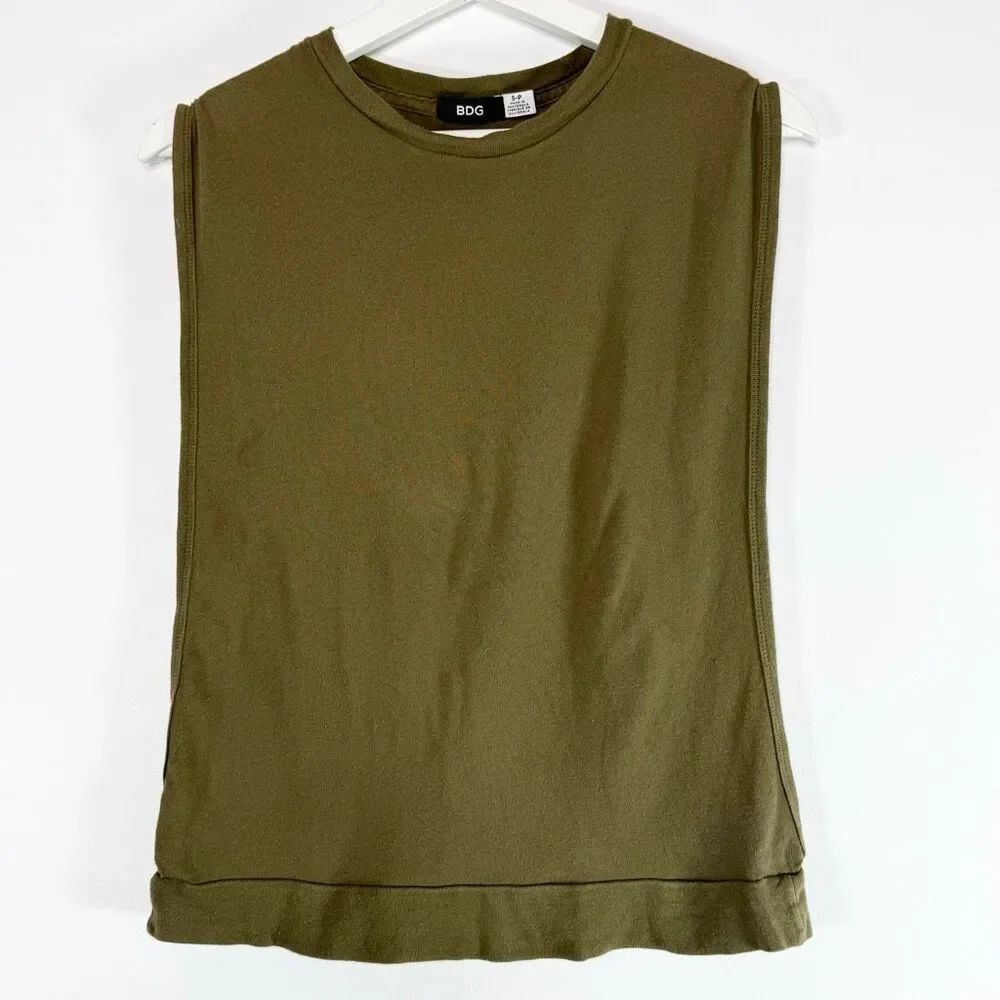 Urban Outfitters BDG Low Slung Arm Muscle Tank Waist Length Olive Green - US Wom